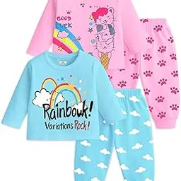 kuchipoo Girls Regular Fit Cotton T-Shirts and Pyjamas Clothing Set-picture-30