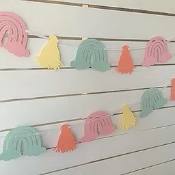 Pinfliers Rainbow Theme Birthday Decorations, Paper Garland/Pennant/Banner/Bunting Flags for Party Decoration, 12 pieces, 55 inches Length,Pastel 1st Birthday Decoration Item for girls/baby/kids-picture-64