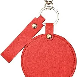 Havilah Round Shape Pocket Mirror PU Leather Keychain Rotating Mini Cosmetic Mirror – Red-picture-10