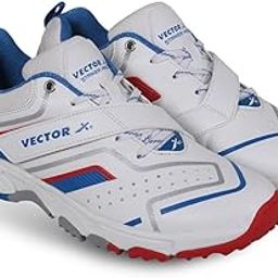 Vector X Striker Pro Cricket Shoe for Men with PU Upper/Sports Shoes/EVA Sockliner for Sports Midfoot Support Strap (Color: White-Blue-Red, Size : 9)-picture-31