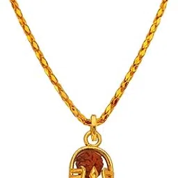 Religious Jewelry Shivling Trishul Rudraksha Cubic Zirconium Gold and Brown Zinc Metal 01 Necklace Pendant for Men and Women-image-49