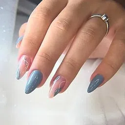 FWS Artificial fake Press On Nails Art Set (Set Of 20) Reusable Nails Extension,BridalNails,Stick-On Nails,Manicure Art Set, AcrylicNails,False Nails,DesignerNails | Nail Glue, Nail file, cuticle pusher, cleaning wipe | Glossy Grey French Shape Long Stiletto-image-16