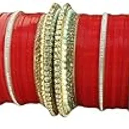 Bridal Chura Set for Women Maroon with Mirror Stone Work | Punjabi Dulhan Chura with Gold-Tone Kada | Traditional Wedding Bangle Set for Bride | Indian Bridal Bangles(Pink)-image-41