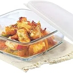 Borosil 1.6 L Baking & Serving Square Shape Dish with White Lid | Borosilicate Glass Bakeware and Serveware Tray | Microwave, Oven & Dishwasher Safe Bowl | Transparent-image-5