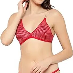 Women Stylish Cotton Bra and Underwear Set (JHA_01Transprint Sets Red_30pt)-picture-54