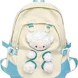 yindella Sheep Backpack for Girls - Cute Pastel Aesthetic School Bag, Rucksack, Large Capacity Laptop Bag, Casual Travel Backpack with Detachable Plush Toy for Teens & Students-picture-11