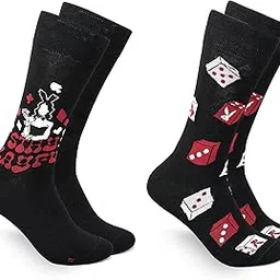 balenzia Men's Playboy Poker Crew Socks | 2-Pack | Special Edition | Bold Black Design | Free Size | Fun Poker | Diwali Gifting image 1