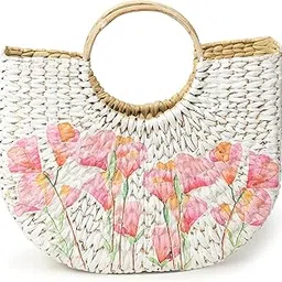 Small Tote Bag | Straw Basket Bag | Bamboo Tote | Beach Bags for Women | Boho Half Moon Handbag-image-8