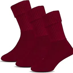 rc. royal class Women Calf Length Towel Terry Thick Woolen Winter Wear Socks, Cushioned Warm Thermal Socks For Women (Pack of 3 Pairs)(Maroon)-picture-34