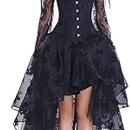 kimring Women's Steampunk Victorian Off Shoulder Corset Top with High Low Skirt-picture-19