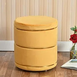 ShadowKart Pouffes Sitting Stool for Living Room, Mudda Puffy Wooden Ottoman Stools, Pouffe Footstool, Pouf for Office Home Decoration & Dressing Table, 16x18 Inch (Mango Gold New)-picture-30