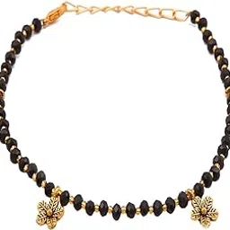 goldiluxe Handmade German metal Glossy Black Beads Chain Anklet For Women | girls | Nazariya |Anklet |Payal | Nazar Battu | single leg |free size-picture-37