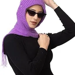 MASTANO Women's Winter Woolen Soft Warm Knitted Pearls Muffler Beanie Cap With Fur | Fleece Pearl Hat With Attached Scarf For Cold Weather-image-46