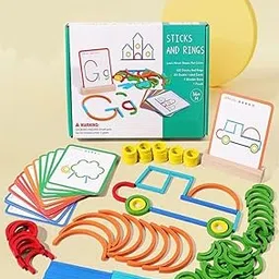 MUREN® Wooden Sticks and Rings Puzzle Game,120pcs Wooden Creative Puzzle Toys Montessori Logical Educational Game-image-62