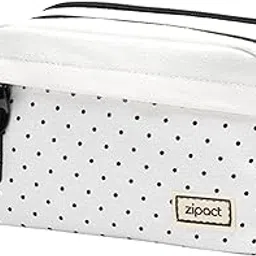 storite Canvas Pencil Case, Large Capacity Pencil Pouch with Easy Grip Handle & Loop, Portable Stationery Storage Pouch for School Teens Adults (White with Black Dots)-picture-31
