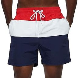 chroes Men's Swim Trunks Quick Dry Beach Shorts with Pockets |Multicolor/RWB |L-picture-1