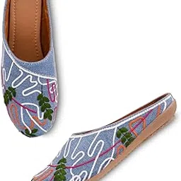 nyty20 Women's Ethnic Embroidered Mules | Slip-On Juttis for Casual Comfortable Flat Mojaris-picture-12
