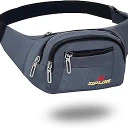 zipline Waist Bags for Men Women- Premium Stitching, Branded Zippers, Waterproof Pocket, Large Fanny Pack for Hiking Travel Camping Running Sports Outdoors, Money Belt with Adjustable Strap (Grey)-picture-38
