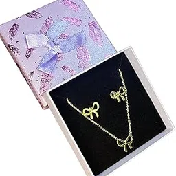 aachri Stainless Steel Bowknot Necklace Earrings Set Charm Pendant Jewelry Sets for Women and Girls | Everyday-picture-58