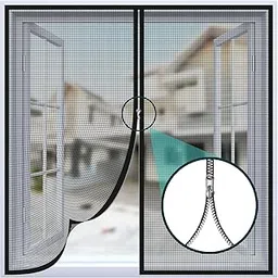 SafeMyles Pre-Stitched Zipper Window Mosquito Net 120 GSM Fiberglass Net & Strong Self Adhesive Hook Tape. Height 140 cms X Width 150 cms (55x59 inches or 4.6x5 feet) - Black-image-37