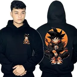 | Men's Premium Cotton Oversized Trendy and Stylish Winter Wear Goku Graphic Printed Hoodie (Pack of 1) | Color: Black-image-30