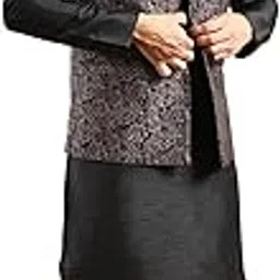 ethluxis Designer Kurta Jacket Set, Black Silk Blend, Full Sleeve Knee Length Kurta with Sleeveless Nehru Jacket-picture-18