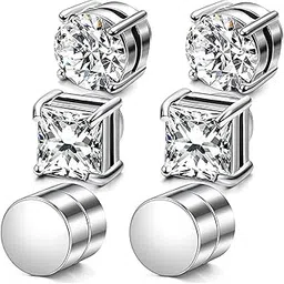 godsdwares 3Pair Non Pierced Earrings for Men, Earrings for Men, Stainless Steel Studs Earrings Ear Clip Rarrings for Man and Women for Non Pierced Ears-picture-37