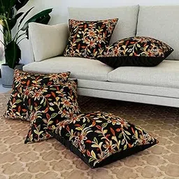 Fun Homes Pack of 5 Polyester Sofa Cushion Cover | 16x16 inch Couch Cushions Pillow Cover for Home | Embroidery Throw Pillow Cover | Aesthetic Boho Cushion/Pillow Covers for Living Room | Black-image-20