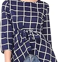 9ine pillars Checked Box Blue Color Printed Women or Girls Top(103-TOP-BLUE-L)-picture-53