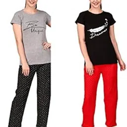 trendy house Stylish & Comfortable Women And Girls 100% Cotton Night Suit Sets Cotton Top and Pyjama Set Pack of 2-picture-54