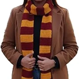 avnyara 100% Acro Wool Striped Winter Scarf, Burgundy and Mustard, Handcrafted Crochet Unisex Scarf-picture-27