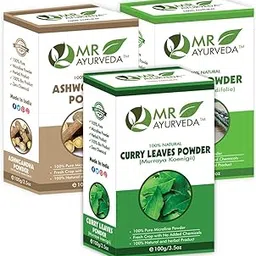 MR Ayurveda Curry Leaves, Ashwagandha and Giloy Powder - Set of 3 (300 Grams)-image-94