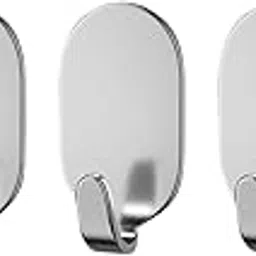 Ahamo Wall Hooks for Hanging Heavy Items - 5 Pack Stainless Steel Adhesive Hooks, No Drill Wall Hooks for Bathroom, Kitchen, Home (Silver)-picture-10