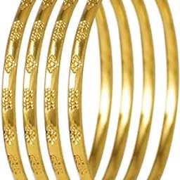 jfl Jewellery For Less Classic Gold-Plated Floral Engravings Bangle Set for Women and Girls. (Set of 4)-picture-36