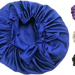 Satin Bonnet for Curly Hair| Reversible Silk Bonnet| Adjustable Satin Hair Cap for Sleeping with Tying Drawstring (Blue)-picture-21