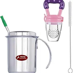 Prithi Home's and Kitchen Stainless Steel Sipper with Handle & Lid (Cap) 2 in 1 Use - Handle Tumbler or Straw Sipper-220 ML Sliver (SIPPYCUP+Fruit Nibbler+Straw Cleaning Brush) -Combo 2-image-30
