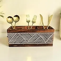 WOOD ART STORE Wood Carved 3 Campartment Holder for Home, Kitchen and Resturant, Multipurpose Storage Stand, Cutlery,Spoon,Fork,Napkin Stand for Countertop Kitchen and Dining Table (1)-picture-59
