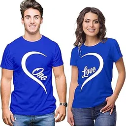 hangout hub Hangout-Hub-NP21 Couple Tshirts for Couples | Printed One Love Heart T-Shirts | Men's and Women's Round Neck T-Shirt (Pack of 2, Cotton)-picture-11