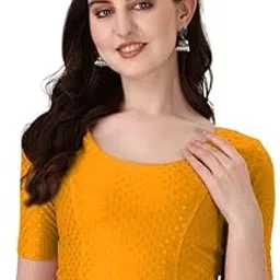 dvyn clothing Round Neck Dobby Cotton Lycra Stretchable Elbow Sleeve Readymade Saree Blouse for Women Stylish-picture-31