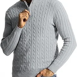 denimholic Men High Neck Zipper Full Sleeve Winter Woolen Sweater for Men, Quarter Zip Sweater for Man-picture-11