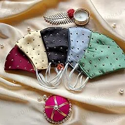 Shree Shree traders Fashion Unisex Wedding Special Washable Light Weight Satin Cotton Cloth Face Mask (Maroon-Golden-Black-Gray-Green)-picture-37