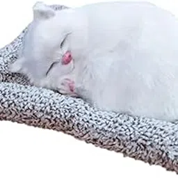 Tickles Sleeping Cat On Carpet Silicone Animal Toy for Kids Car Dashboard & Office Desk (Color: White Size: 8 cm)-picture-29