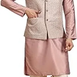 ethluxis Men Silk Blend Kurta Jacket Set with Mandarin Collar-picture-29