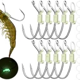 10Pcs Fishing Hook, Fishing Accessories, Fishing Hooks Glow in The Dark - Premium Live Shrimp Hooks Set for Saltwater & Freshwater, Day & Night Fishing-picture-30