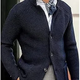 qingyuan Foreign Trade shopify2022 Autumn and Winter Stand Collar ca igan Suit Men's Knitted ja et ja et Navy XXXL-picture-36