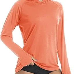 kefitevd Women's Long Sleeve UPF 50+ Performance Shirts Sun Protection Shirt with Hood for Hiking,Camping,Fishing,Running, Orange, Medium-picture-39