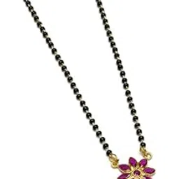 mairah Pink Stone Flower Mangalsutra with White Beads-picture-19