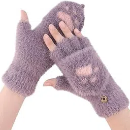 Girls Winter Gloves with Touch Screen Finger for Women Woolen warm Rabbit Fur Gloves Mittens | Soft Fleece Windproof Mobile Screen Touch Hand Gloves (Freesize)-picture-12