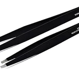 PagKis Set of 2 Slant Flat Tip Black Tweezers Pluckers for Eyebrow Making-picture-26