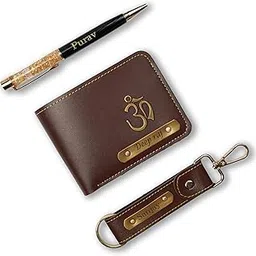 walletadda Customised Leather Original Wallet With Pen, Keychain Gifting Hamper Set For Men With Name Plate, Personalized Purse Combo, Unique Stylish Gift For Husband, Birthday, Valentine's Day- Brown-picture-41